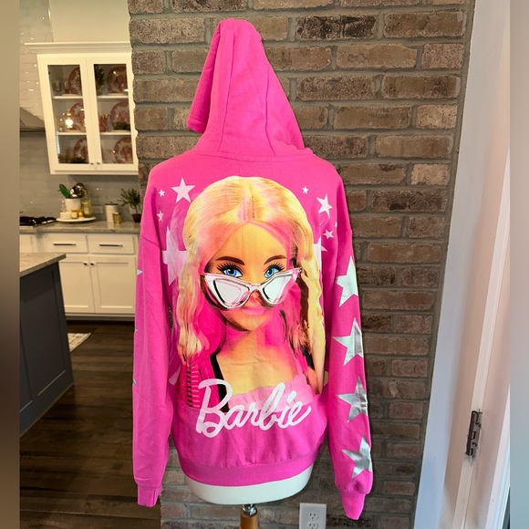 ✨NWT✨ Host Pick 💖 Barbie Hot Pink Hoodie Sweatshirt Jacket with Stars Sleeves - Picture 5 of 10